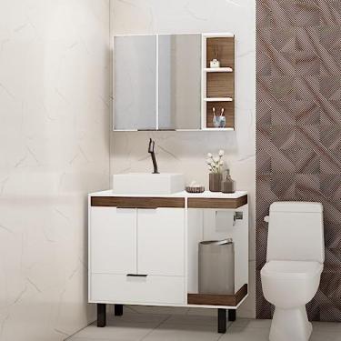 Imagem de Gabinete para Banheiro com Espelheira Emma Estilare Branco/amadeirado
