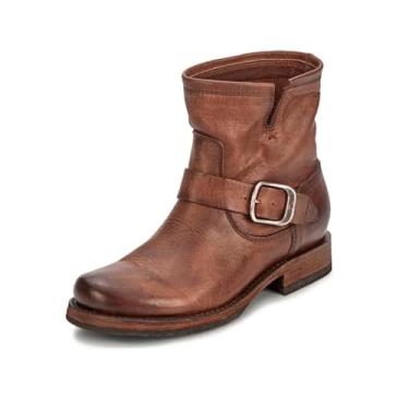 Imagem de Frye Botas Veronica para mulheres feitas de couro de flor integral escovada com ferragens de metal antigo e à prova d'água, costura à mão Goodyear Welt Construção – 14,5 cm de altura do cano, Pedra -