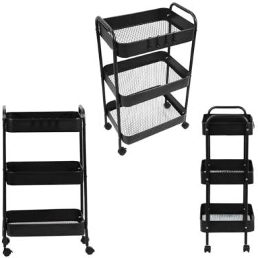 Imagem de Carrinho auxiliar com rodinhas 3 prateleiras para salão de beleza manicure esmalteria estética Multiuso organizador (Preto)