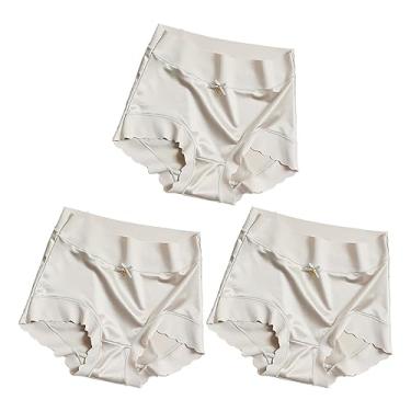 Imagem de Vicsecrets Calcinhas, calcinha de cetim de seda de seda de cetim premium com cintura alta, calcinha absorvente de umidade (grande, 3 peças)