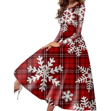 Imagem de Vestido feminino outono inverno manga longa Natal estampado slim fit férias vestido casual vestidos femininos comprimento do joelho, Vermelho melancia, XXG