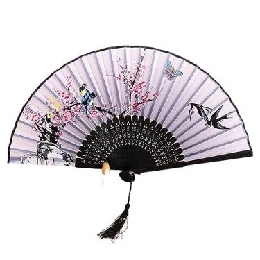 Imagem de Leque dobrável estilo vintage seda chinês ventilador dobrável padrão japonês arte artesanato presente decoração de casa ornamentos festa dança ventilador de mão presente acessórios decorativos feitos à mão (cor: 21)