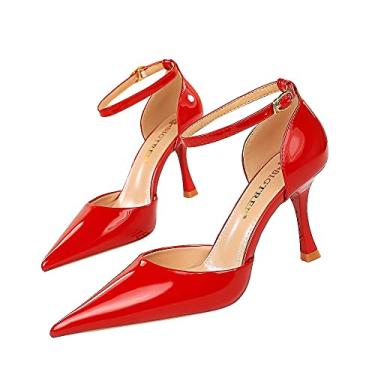 Imagem de Sapatos femininos 8 cm sexy stiletto sapatos de festa de casamento sapatos pontiagudos clássico casual vestido de escritório salto alto, Vermelho, 7
