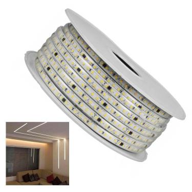 Imagem de Fita LED SMD 4000K 127V 100 Metros Plug Conector Fita Dupla Face Perfil Sanca Gesso Ambiente Versatil