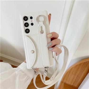 Imagem de Suporte de anel de cartão carteira de couro crossbody alça de pulso para Samsung Galaxy S24 Ultra S23FE A13 14 24 33 34 53 54 52 72, branco, para Samsung A54