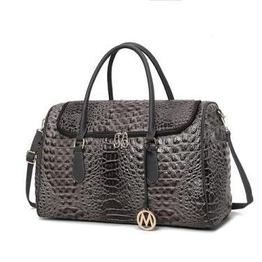 Imagem de MKF Collection Bolsa de mão feminina de couro vegano em relevo de crocodilo para viagem de fim de semana da Mia K, Rina Charcoal