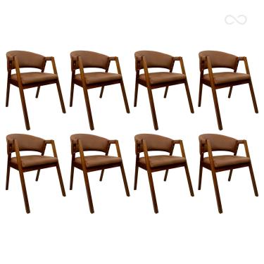 Imagem de Kit 8 Cadeiras de Jantar com Braço Madeira Estofada Marrom Claro Ravena CCS