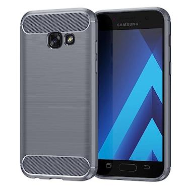 Imagem de Capa de celular para Samsung Galaxy A3 2017, fibra de carbono refinada, anti-queda, anti-impressões digitais, proteção total cinza