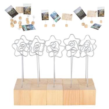 Imagem de Zerodis Suporte para fotos 10 peças, suporte de número de mesa, clipe de notas, suporte de cartão de visita, suporte de metal para imagem, base de madeira maciça