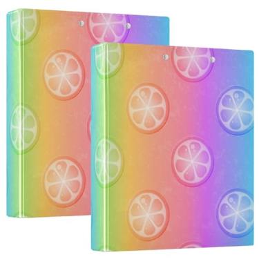 Imagem de Fichários de caderno de 3 anéis, fichários de caderno de 3 cm com capa de bolso, pacote de 1/2 fichário escolar, 200 folhas gradiente limão