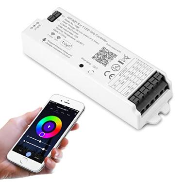 Imagem de XXK Controlador de faixa LED WB5 RF WiFi Bluetooth RGB CCT RGBW 5 em 1 regulável compatível com aplicativo Smart Life/Alexa Echo/Google Assistant Home/Siri, controlador de luzes DC12-24V