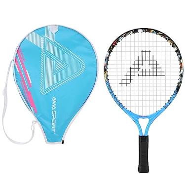 Imagem de AMA SPORT Raquete de tênis infantil para crianças pequenas, kit iniciante de 43 a 63 cm para meninas rosa e azul menino com alça de ombro de nylon 420D, azul grafite 43 cm
