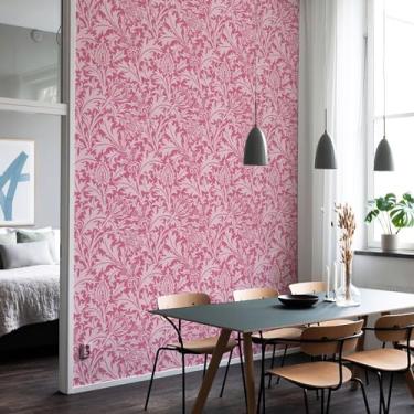 Imagem de Papel de parede botânico William Morris Peel and Stick Papel de parede removível, papel de parede floral vintage rosa para cozinha quarto banheiro adesivo nas paredes papel flores decoração mural de