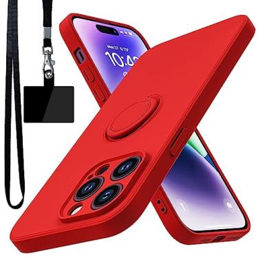 Imagem de YSLBWLE Capa para iPhone 14 Pro, suporte de anel giratório de 360° integrado | Forro de microfibra macio antiarranhões | Suporte para carro | Capa de telefone para iPhone 14 Pro para meninas e