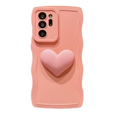 Imagem de LYQZDT Capa para Samsung Galaxy Note 20 Ultra, Cute Kawaii 3D Love Heart Cor Sólida Curly Wave Frame Capa de Lente de Câmera à Prova de Choque Silicone Macio Note 20 Ultra 5G Capa de Telemóvel 17.5 cm
