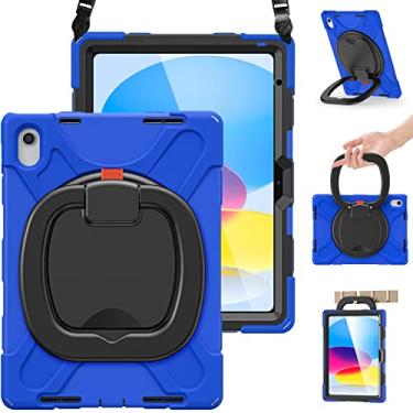 Imagem de Capa BRAECN Áspera, de silicone para iPad (A16) 11ª/10ª geração 11”/10,9” de 2025/2022, com suporte para caneta/suporte de anel giratório/película/suporte estável/alça de ombro, azul