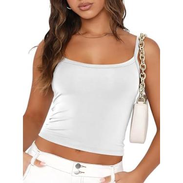 Imagem de Trendy Queen Camiseta regata feminina com alças finas ajustáveis básicas, blusas cropped fofas para mulheres roupas de verão, Branco, GG