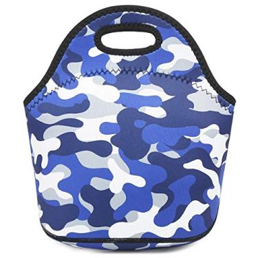 Imagem de Bolsa de almoço térmica reutilizável com isolamento térmico da Neoprene para meninos com zíper, Blue Camo, 1