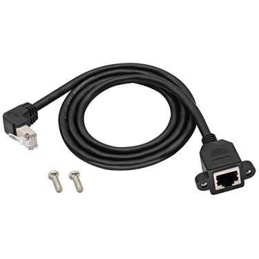 Imagem de zdyCGTime Cabo LAN de 90 graus Cat 6 Ethernet (Upbend), ângulo reto, 90 graus, cotovelo RJ45 macho para fêmea, conector de rede Ethernet com parafusos, adequado para roteadores, etc. (1 M/1 pacote)