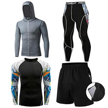 Imagem de Roupa de compressão masculina de 4 peças, roupa de treino de basquete, meia-calça de corrida matinal, traje PCS, NO-5, GG