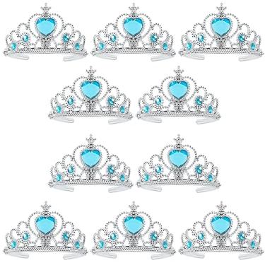 Imagem de XiangGuanQianYing Coroas e tiaras de fantasia de princesa para crianças de 3 anos acima de 3 anos, tiara azul tiara de plástico prata (embalagem com 10) (azul celeste), 4.13x2.8 Inch (Pack of 10),