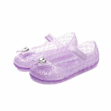 Imagem de Sandália feminina com laço de bolinhas princesa Mary Jane Jelly Sapatilha infantil para crianças/crianças pequenas, Roxa, 10 Narrow Toddler