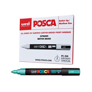 Imagem de POSCA, UNI, Caneta Marcador PC-5M, Ponta Média, traço de 2,5mm a 6,8mm, Verde Metálico, Caixa com 6 Unidades