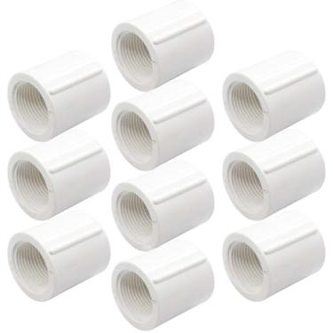 Imagem de YSIL 10 peças de 1/2 polegada fêmea para fêmea acessórios de PVC rosqueados conectores de tubo de acoplamento de PVC, branco