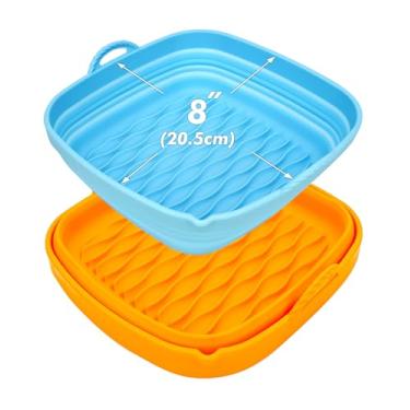Imagem de Flendy 2 forros de silicone dobráveis para fritadeira a ar, de silicone reutilizável, 20 cm, quadrados para fritadeira a ar de 5 litros ou maior, design mais espesso atualizado, grande capacidade,