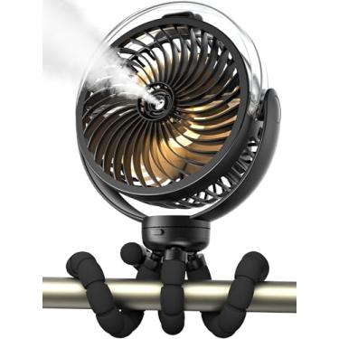 Imagem de Wavmill Ventilador para Carrinho de Nebulização, Ventilador Portátil Operado por Bateria de 6000Mah com Luz e Rotação de 360°, Ventilador Pessoal com Tripé Flexível para Bebês, Escritório, Viagens, Es