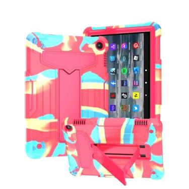Imagem de Capa segura para crianças com suporte vertical em forma de T para Amazon Kindle Fire HD 8 2022 capa de tablet à prova de choque de corpo inteiro Coque (Rainbow Rosered, Fire HD 8 2022)