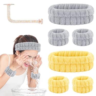 Imagem de CERETIA Conjunto de bandana e pulseira para lavagem facial – Toalhas de pulso de microfibra com suporte para spa, elásticos absorventes