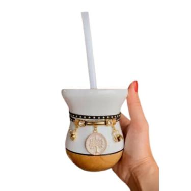 Imagem de Conjunto de Chimarrão: Cuia Bicolor, Bomba e Pulseira (Branco)