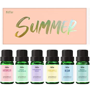 Imagem de Óleos essenciais de verão para difusores para casa, conjunto de óleos de fragrância MitFlor para fazer sabonetes e velas, 6 x 10 ml com oceano, noite de verão, abacaxi e mais, conjunto de presente de