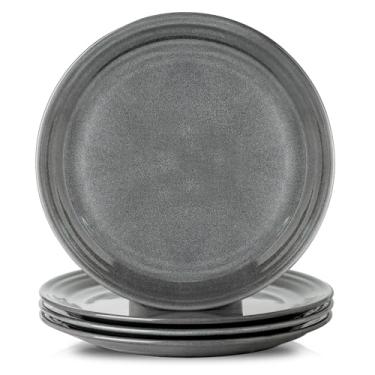 Imagem de Hasense Pratos de jantar, pratos de cerâmica de 25 cm para cozinha, conjunto de 4 pratos redondos modernos, pratos de salada resistentes a arranhões, seguro para lava-louças e micro-ondas, cinza