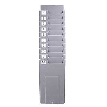Imagem de Suporte de cartão de tempo retrátil com 10 bolsos, suporte de cartão de parede de plástico compatível com relógio de punção gravador de frequência de máquina de cartão de tempo NADAMOO, cinza