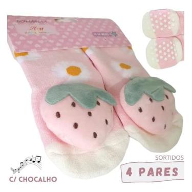 Imagem de 4 Meias Sapatinhos Rn Pantufas Bebê Infantil Menino Menina - Hangar Mo