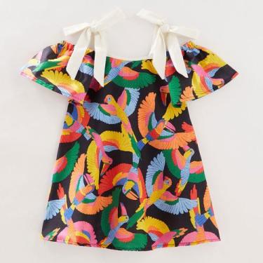 Imagem de Vestido Curto Infantil Cotton Preto Araras Fábula, 10