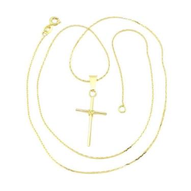 Imagem de Corrente Masculina 70Cm 0.5Mm Cruz 30Mm Folheada Ouro Cr593 - Wnbijout