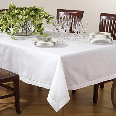 Imagem de SARO LIFESTYLE Toalha de mesa de design clássico com bainha costurada, 165 cm x 264 cm, branco