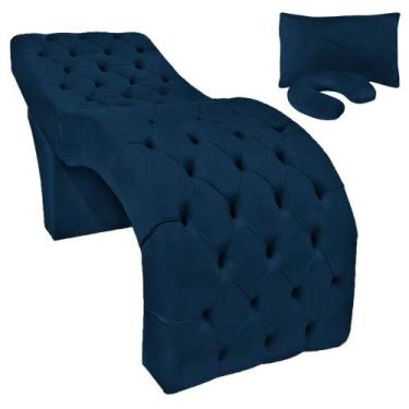 Imagem de Maca Estética Facial Capitonê Largura 70cm Espuma D26 Veludo Azul Mari