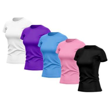 Imagem de Kit 5 Camisetas Feminina Dry Fit Básica Lisa Proteção Solar UV Térmica