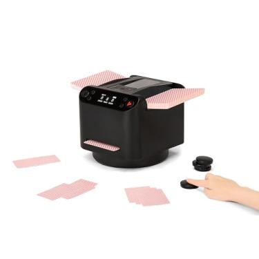 Imagem de 2-in-1 Automatic Card Shuffler and Dealer Machine, 360° Rotating Playing Cards Dispenser with 4 Remote Dealing Buttons, Rechargeable Cards Dealing Device for Casino Hold'em, Blackjack, Bridge, UNO