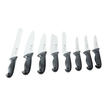 Imagem de Conjunto de facas de cozinheiro Sensei de 8 peças, 1 conjunto de facas profissionais com pinos coloridos para chefs – Alto carbono, resistente a manchas, conjunto de facas de aço alemão preto, ergonômico, multiuso para cozinha