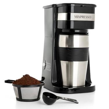 Imagem de Mixpresso 2 em 1 xícara única cafeteira e 396 g caneca de viagem Combo | Portátil e leve Personal Drip Coffee Brewer & Tumbler Função avançada de desligamento automático e filtro ecológico reutilizável