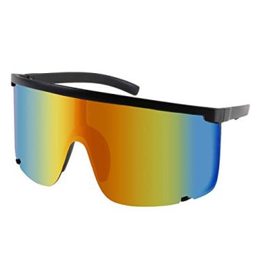 Imagem de Karsaer Óculos de sol Vision Shield para homens e mulheres grandes neon anos 80 anos 90 viseira estilo esportivo ao ar livre ciclismo esqui, Espelhado arco-íris preto, Large