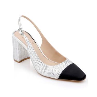 Imagem de Jewel Badgley Mischka Tatum Slingback Salto bloco com bico tampado, Marfim, preto, 38