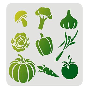 Imagem de FINGERINSPIRE Estêncil de vegetais 30 x 30 cm, modelo de vegetais de fazenda, abóbora, tomate, cenoura, brócolis, cogumelo, estêncil para pintura em madeira, tecido, papel, parede