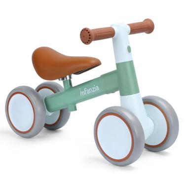 Imagem de INFANZIA Bicicleta de equilíbrio de bebê para meninos e meninas de 12 a 36 meses, primeira bicicleta sem pedal, presente de primeiro aniversário infantil de 4 rodas (verde)