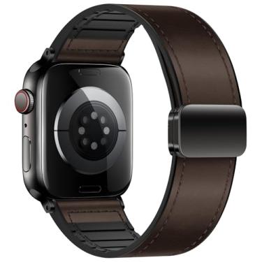 Imagem de Eweison Pulseiras de couro genuíno compatíveis com Apple Watch séries 10, 9, 8, 7, 6, 5 e 49 mm, para Apple Watch séries 10, 9, 8, 7, 6, 5, 4 e SE Ultra/Ultra 2 de 44 mm, 45 mm, 46 mm e 49 mm